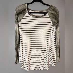 REB.ING 220 Green and White Striped Tunic with Tye Dye Sleeves Sz S